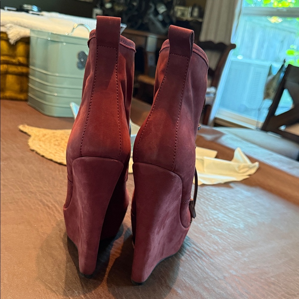 DSQUARED Burgundy Lace Up Wedge Boots - Picture 3 of 8